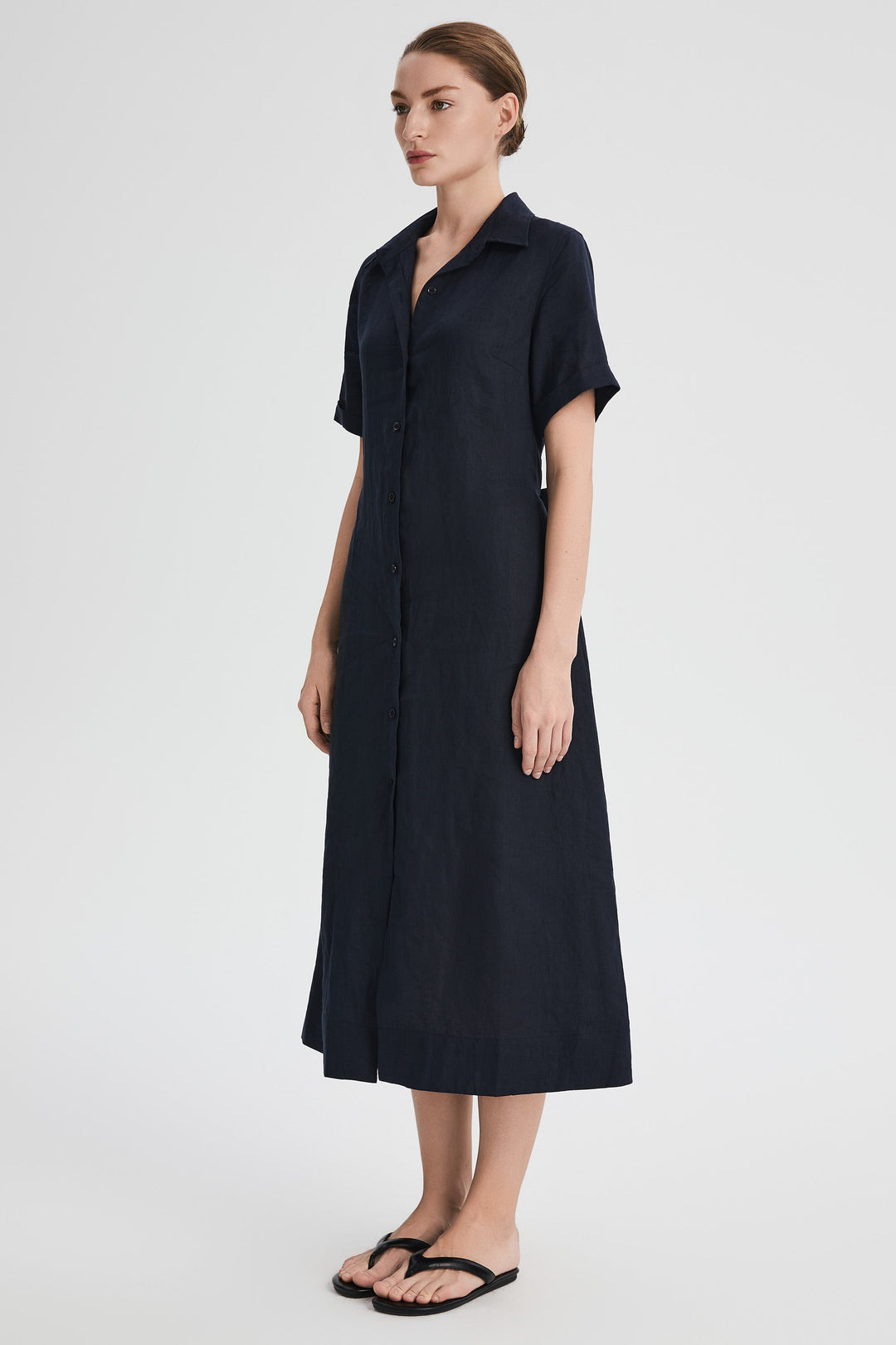 Evie | Timeless Maxi Linen Dress with Tie-Waist Shirt Collar