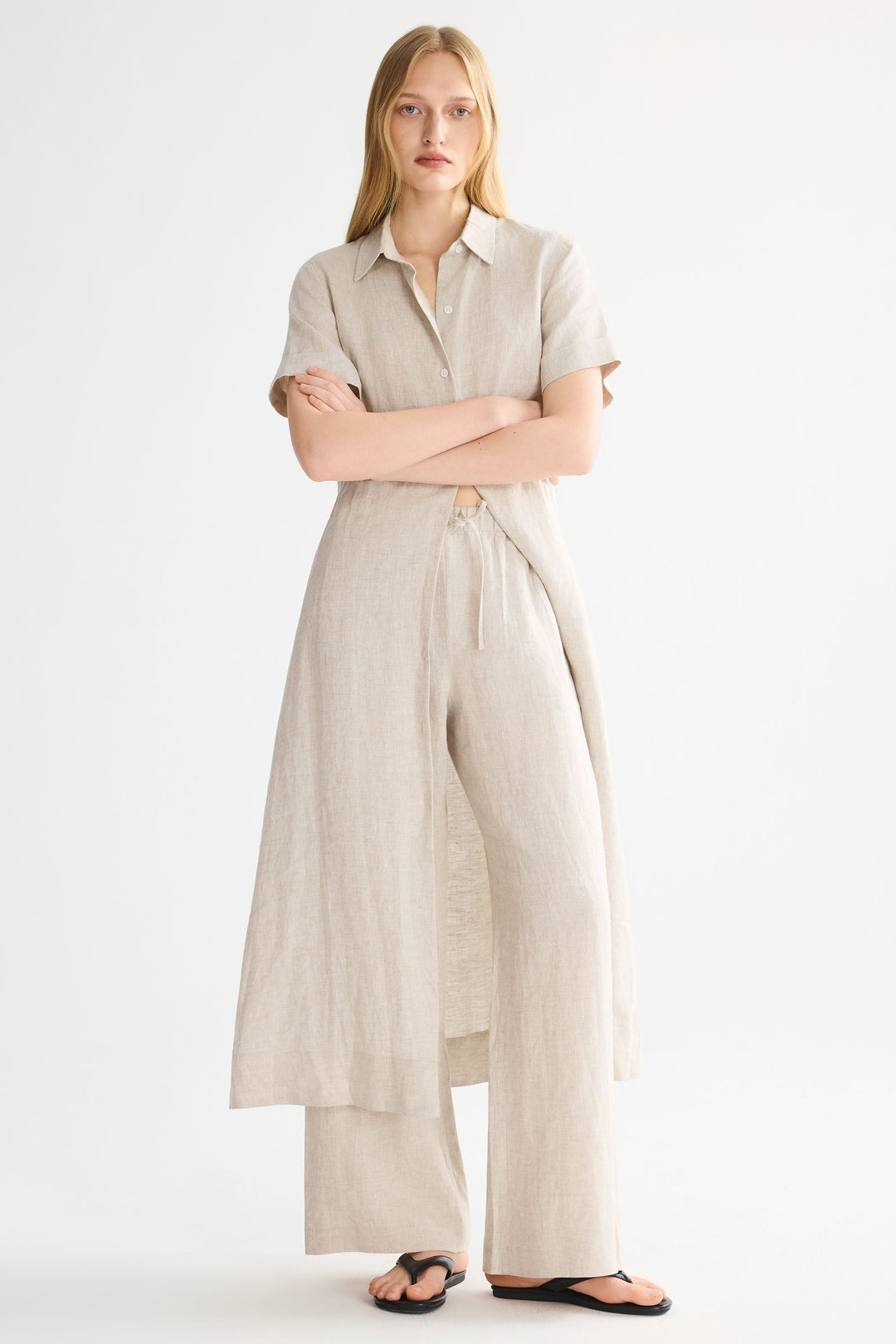 Evie | Timeless Maxi Linen Dress with Tie-Waist Shirt Collar