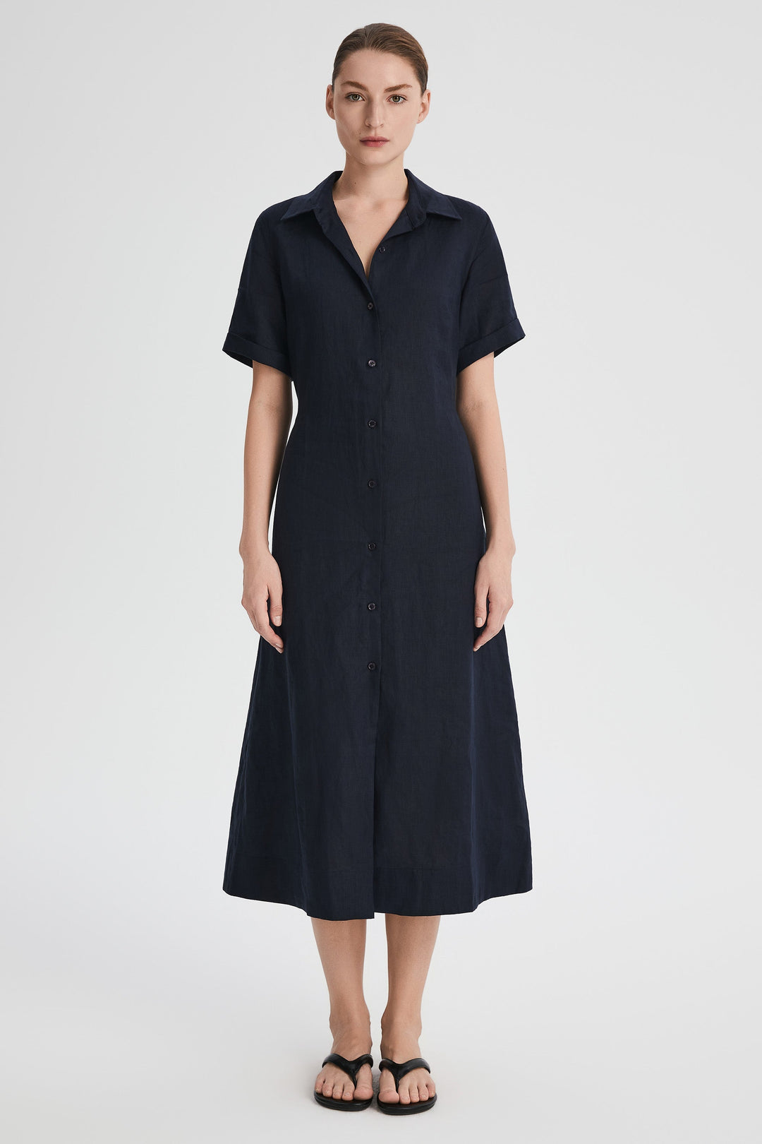 Evie | Timeless Maxi Linen Dress with Tie-Waist Shirt Collar