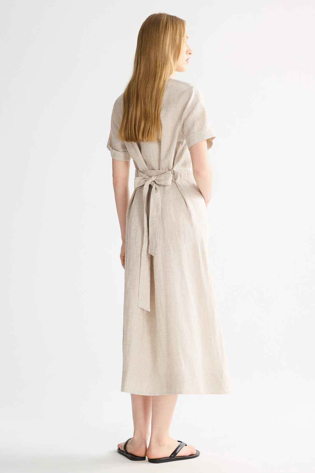 Evie | Timeless Maxi Linen Dress with Tie-Waist Shirt Collar