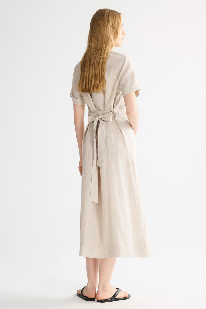 Evie | Timeless Maxi Linen Dress with Tie-Waist Shirt Collar