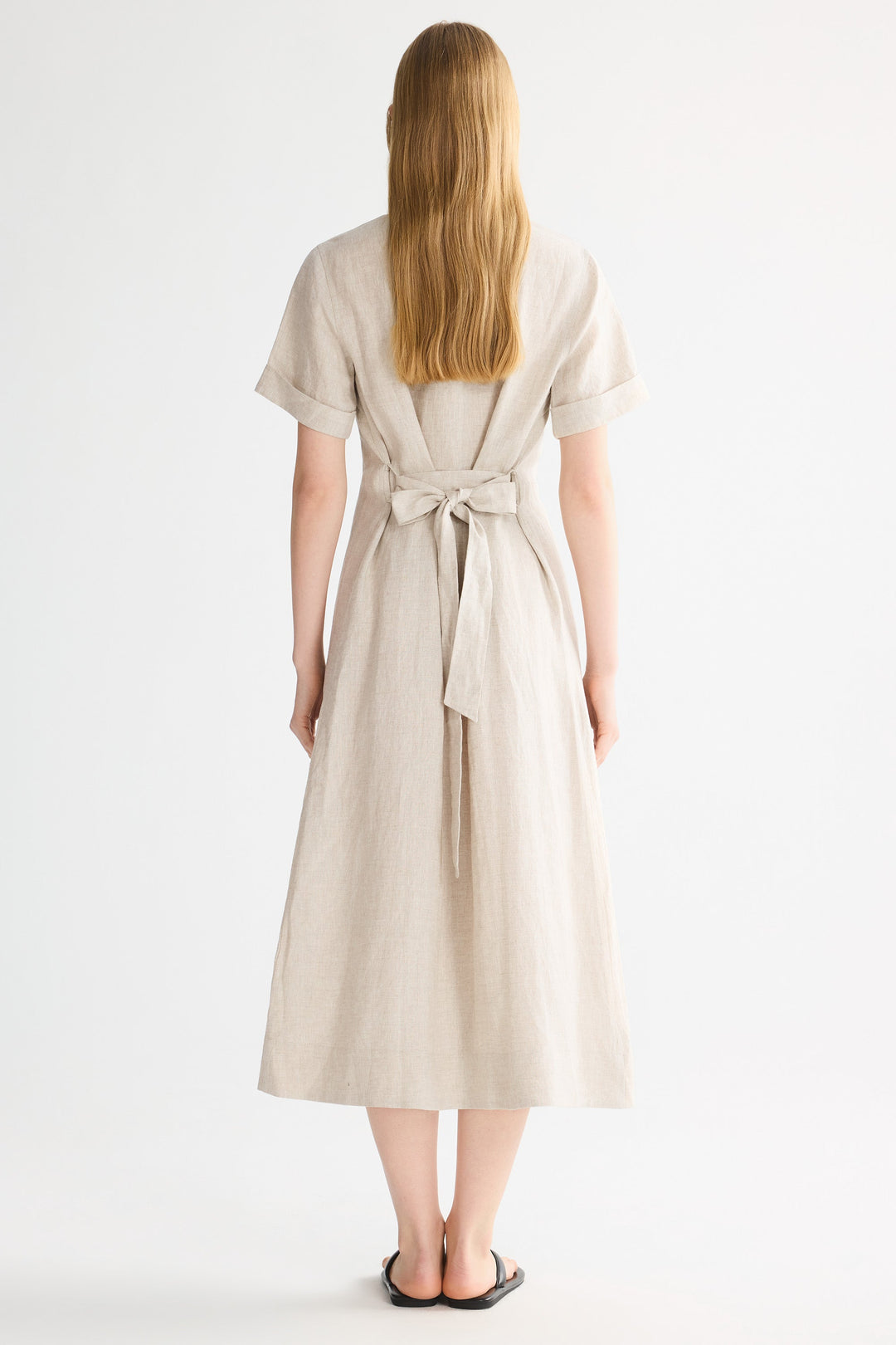 Evie | Timeless Maxi Linen Dress with Tie-Waist Shirt Collar