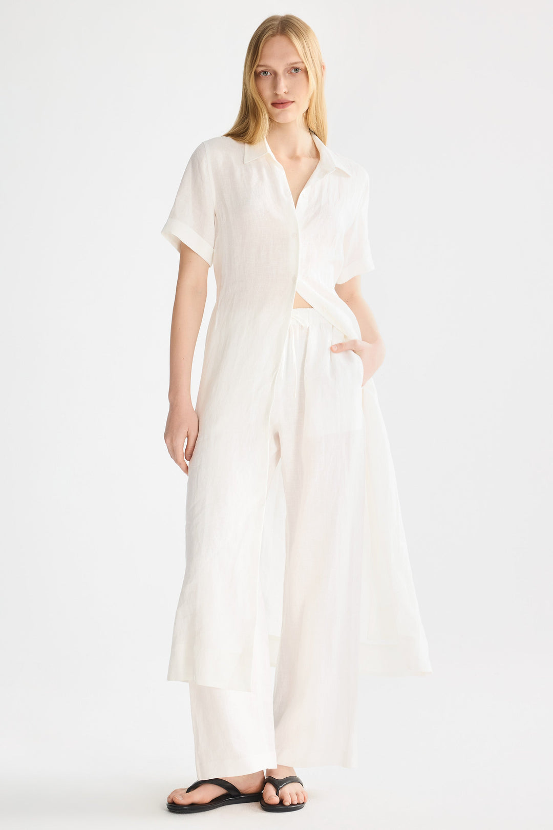Evie | Timeless Maxi Linen Dress with Tie-Waist Shirt Collar