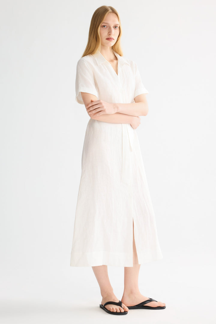 Evie | Timeless Maxi Linen Dress with Tie-Waist Shirt Collar