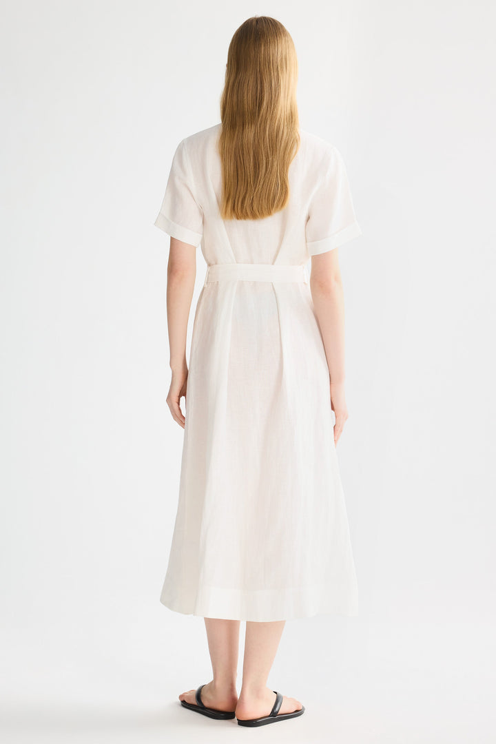Evie | Timeless Maxi Linen Dress with Tie-Waist Shirt Collar