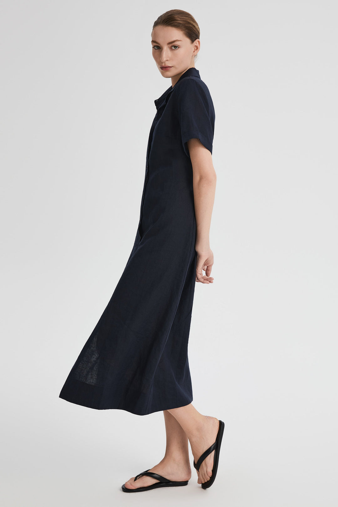 Evie | Timeless Maxi Linen Dress with Tie-Waist Shirt Collar