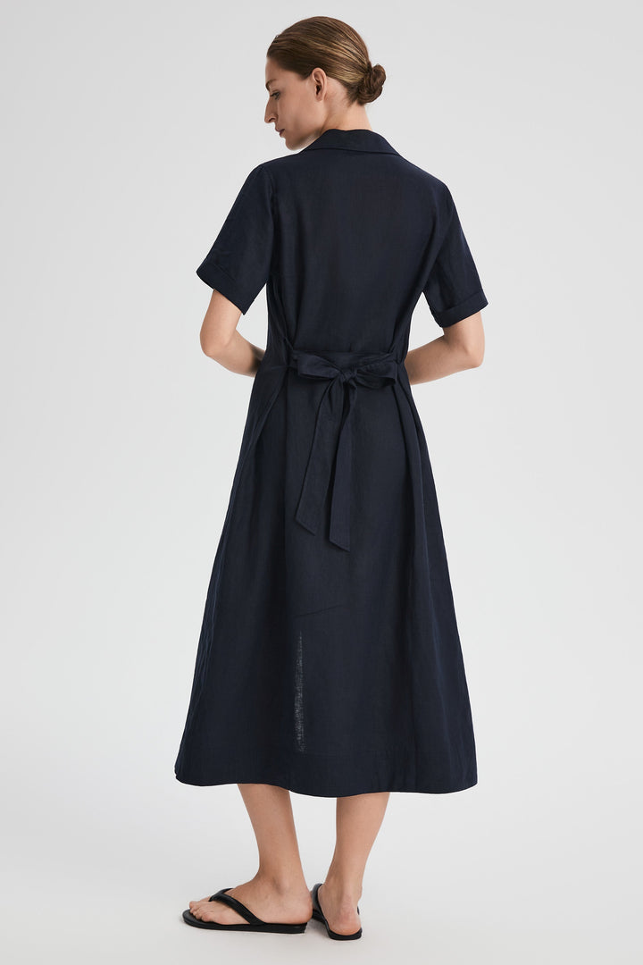 Evie | Timeless Maxi Linen Dress with Tie-Waist Shirt Collar