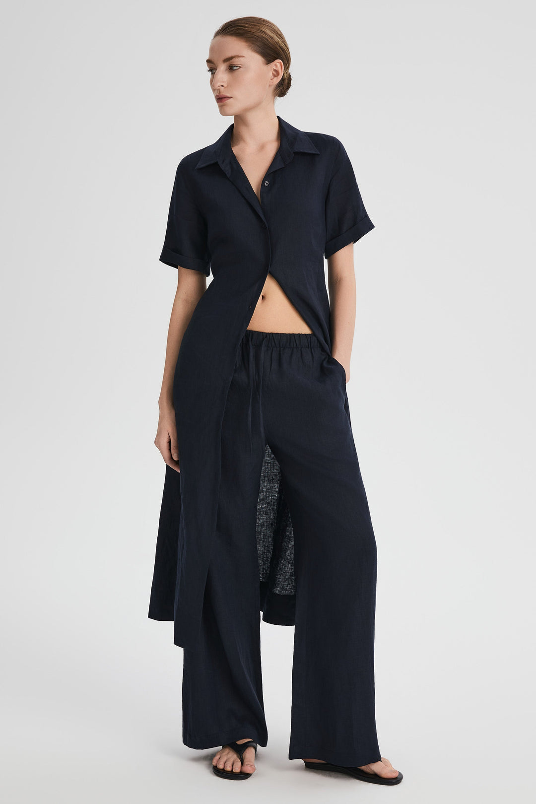Evie | Timeless Maxi Linen Dress with Tie-Waist Shirt Collar