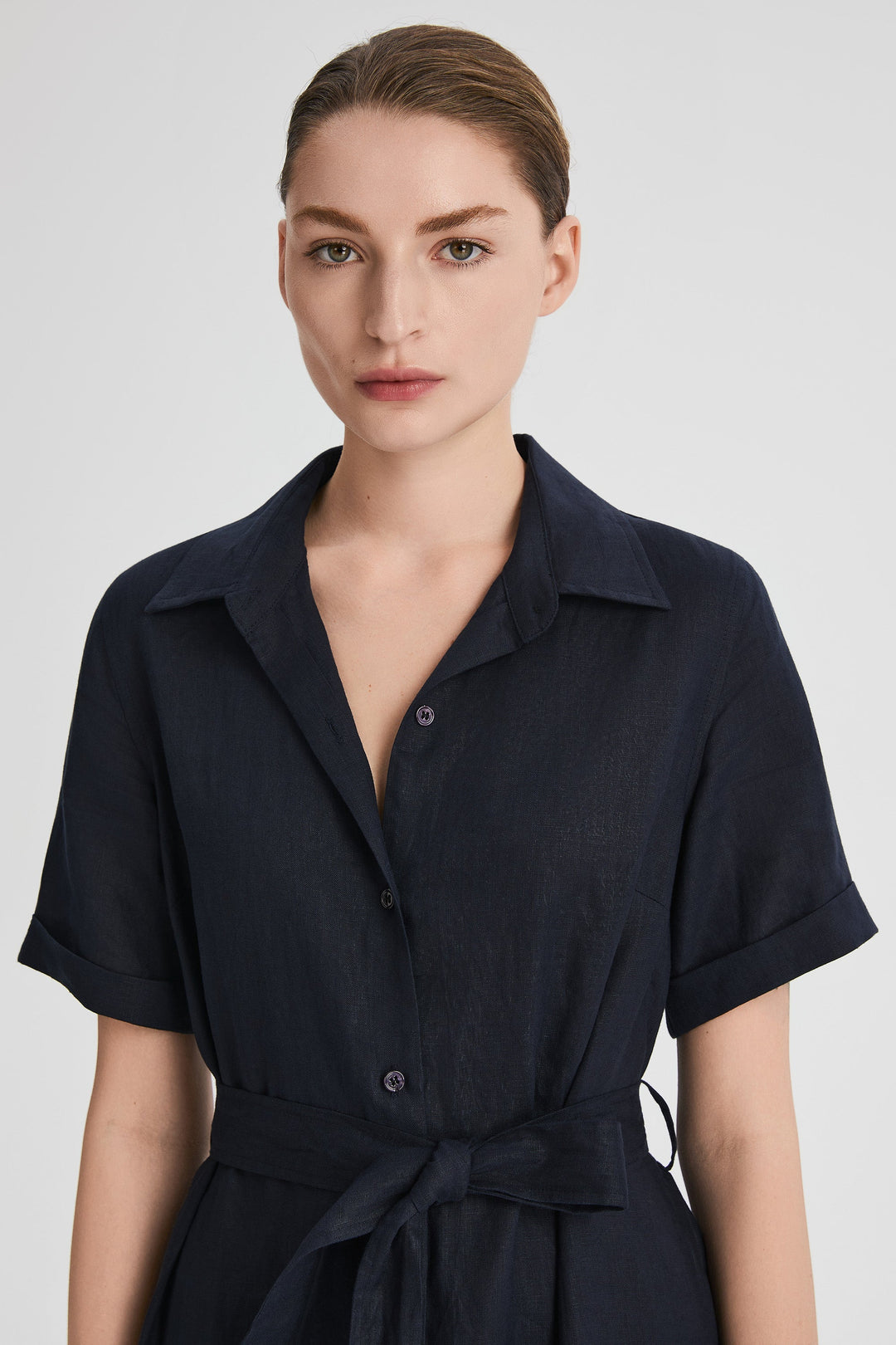 Evie | Timeless Maxi Linen Dress with Tie-Waist Shirt Collar