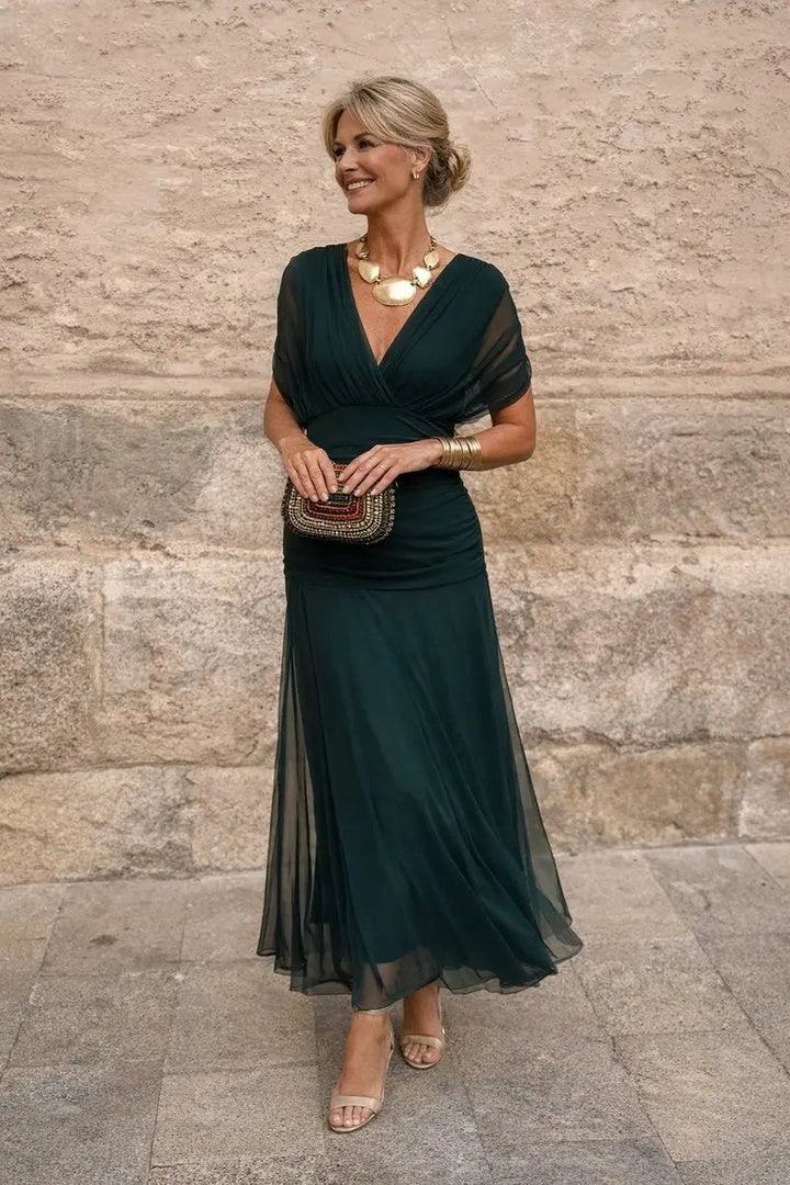 Evie | V-Neck Ruched Waist Maxi Christmas Dress