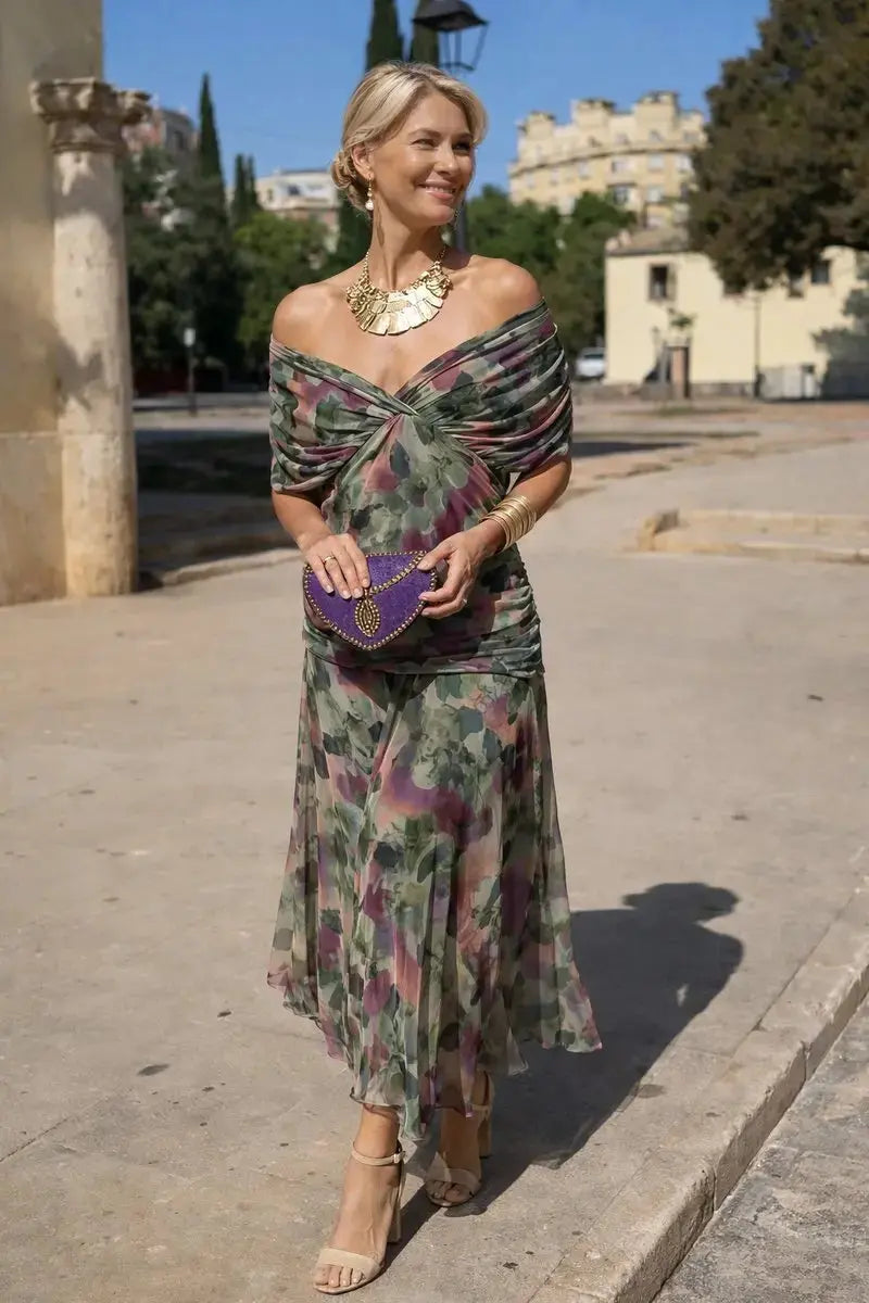 Evie | V-Neck Ruched Waist Maxi Christmas Dress