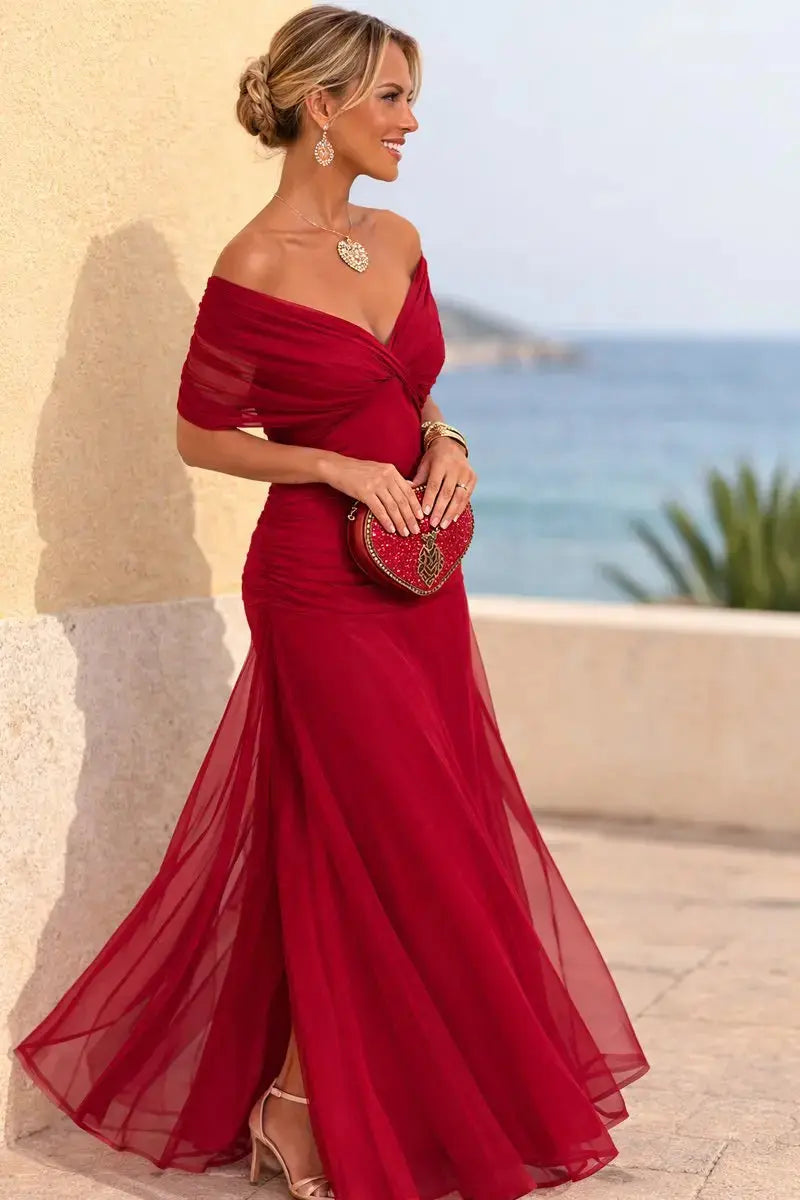 Evie | V-Neck Ruched Waist Maxi Christmas Dress