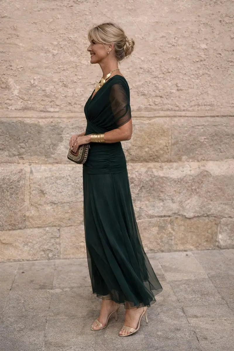 Evie | V-Neck Ruched Waist Maxi Christmas Dress