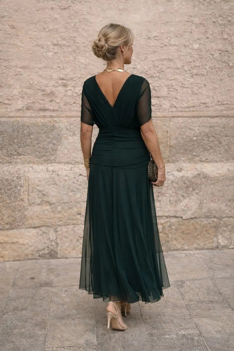 Evie | V-Neck Ruched Waist Maxi Christmas Dress
