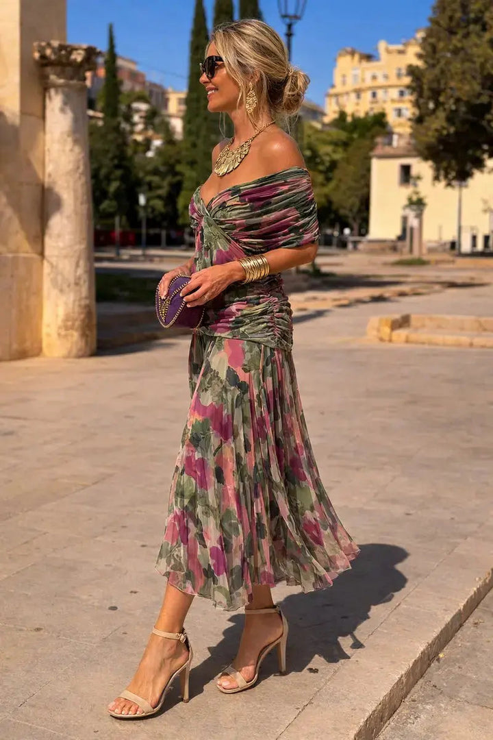 Evie | V-Neck Ruched Waist Maxi Christmas Dress