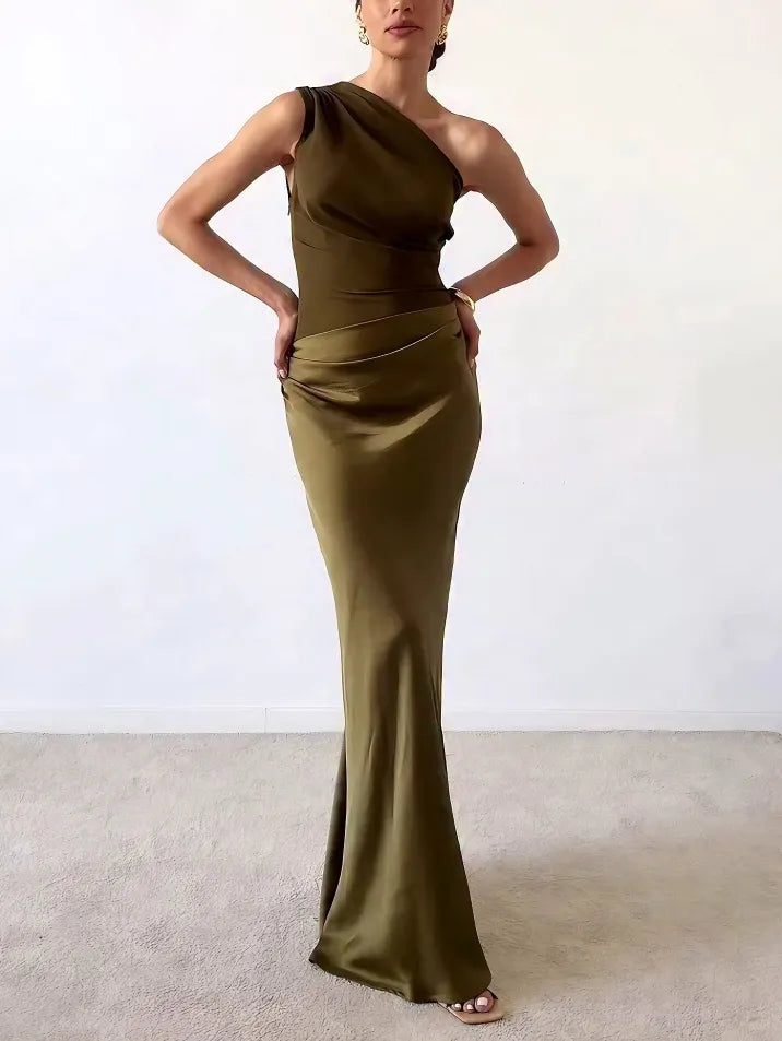 Florence | Effortless Pleated One-Shoulder Maxi Races Dresses