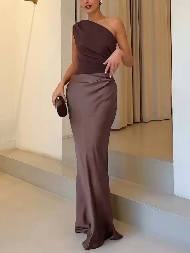 Florence | Effortless Pleated One-Shoulder Maxi Races Dresses
