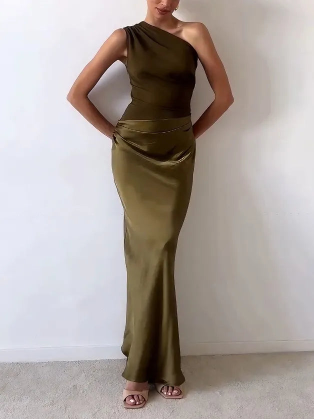Florence | Effortless Pleated One-Shoulder Maxi Races Dresses