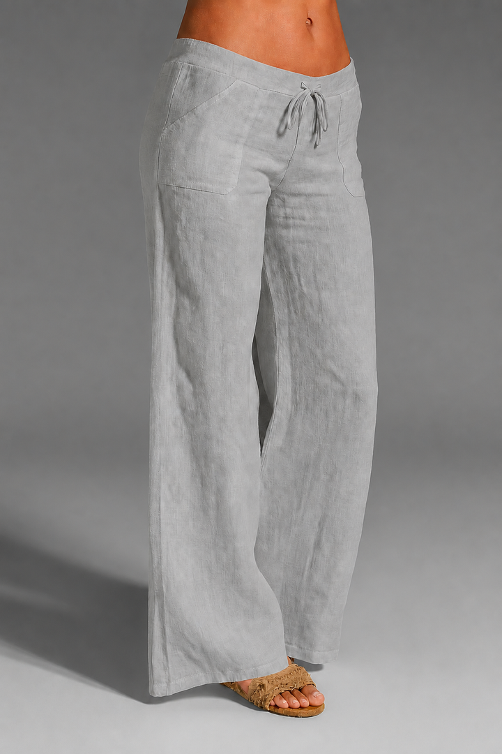 Florence | Polished Wide Leg Linen Pants with Drawstring Waist