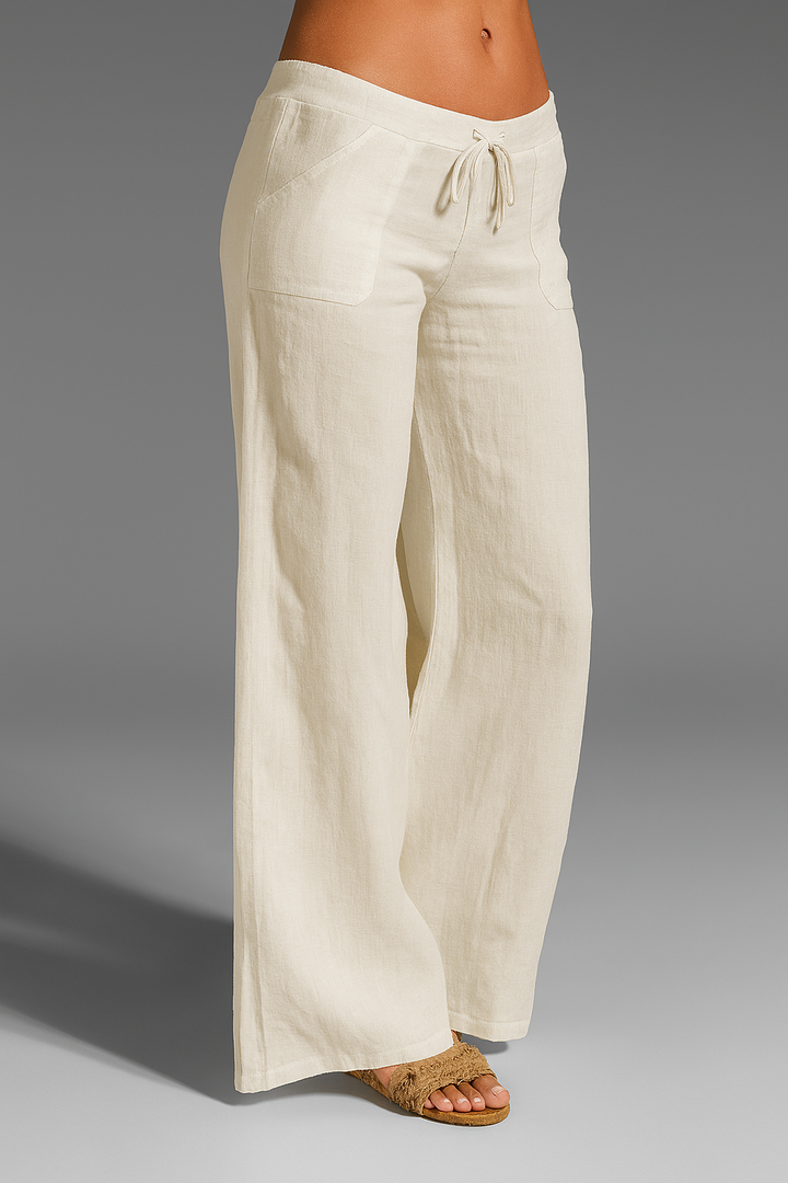 Florence | Polished Wide Leg Linen Pants with Drawstring Waist