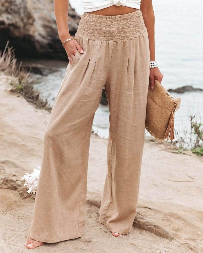 Florence | Timeless Wide Leg Smocked Linen Pants