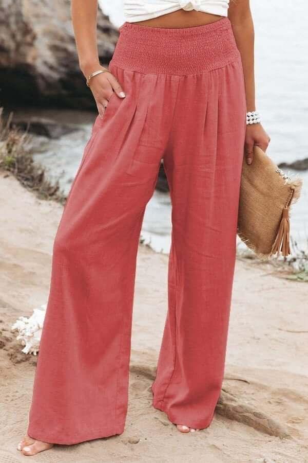 Florence | Timeless Wide Leg Smocked Linen Pants