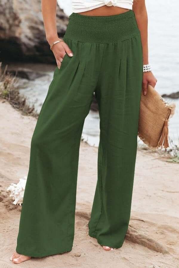Florence | Timeless Wide Leg Smocked Linen Pants