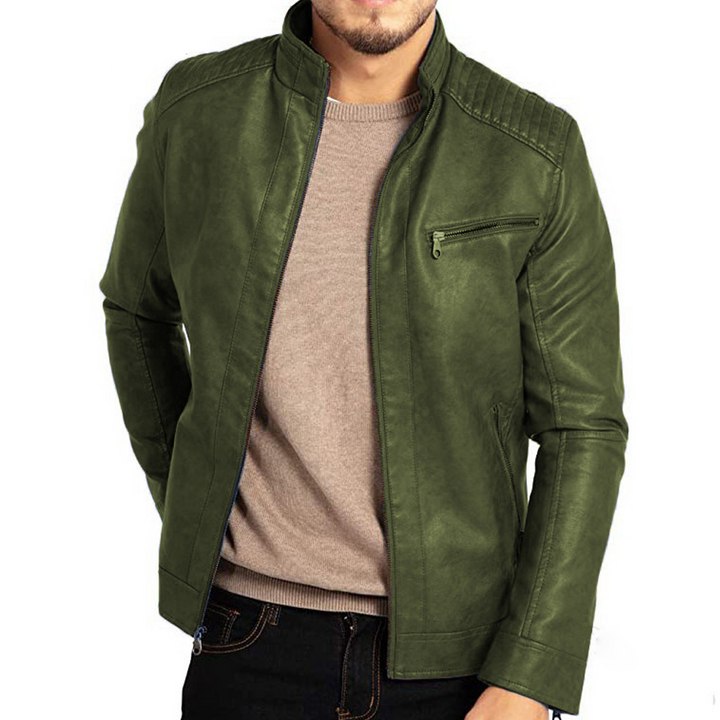 Flynn | Refined Quilted-Shoulder Moto Leather Jacket