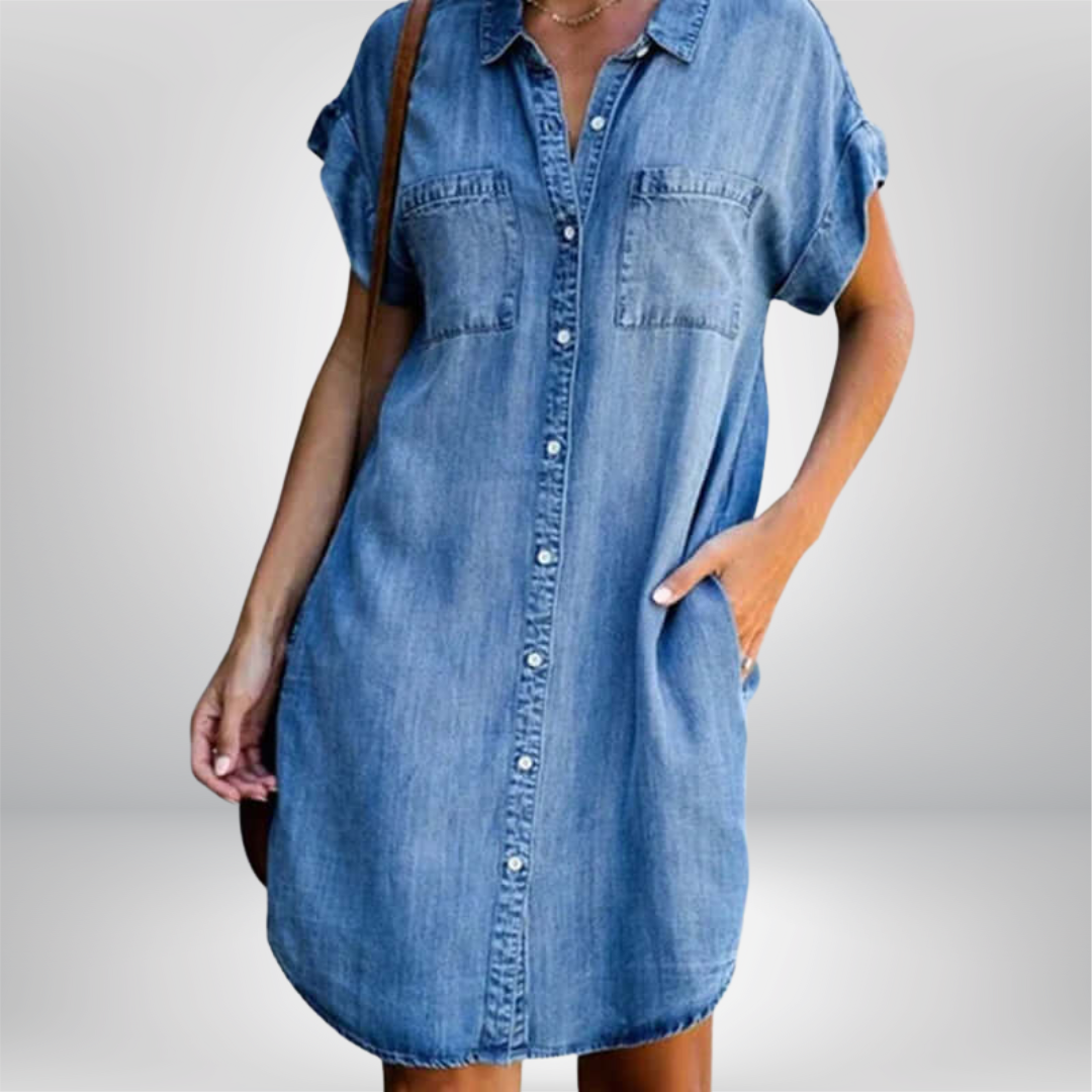 Frankie | Cosy Button-Front Denim Shirt Dress with Pockets