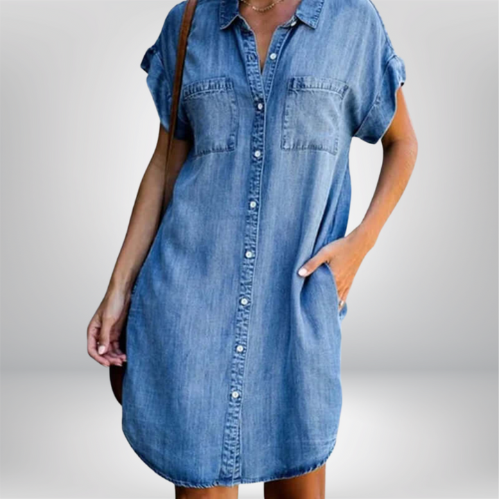 Frankie | Cosy Button-Front Denim Shirt Dress with Pockets