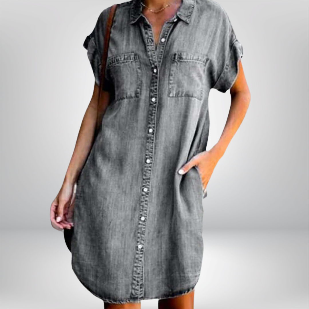Frankie | Cosy Button-Front Denim Shirt Dress with Pockets