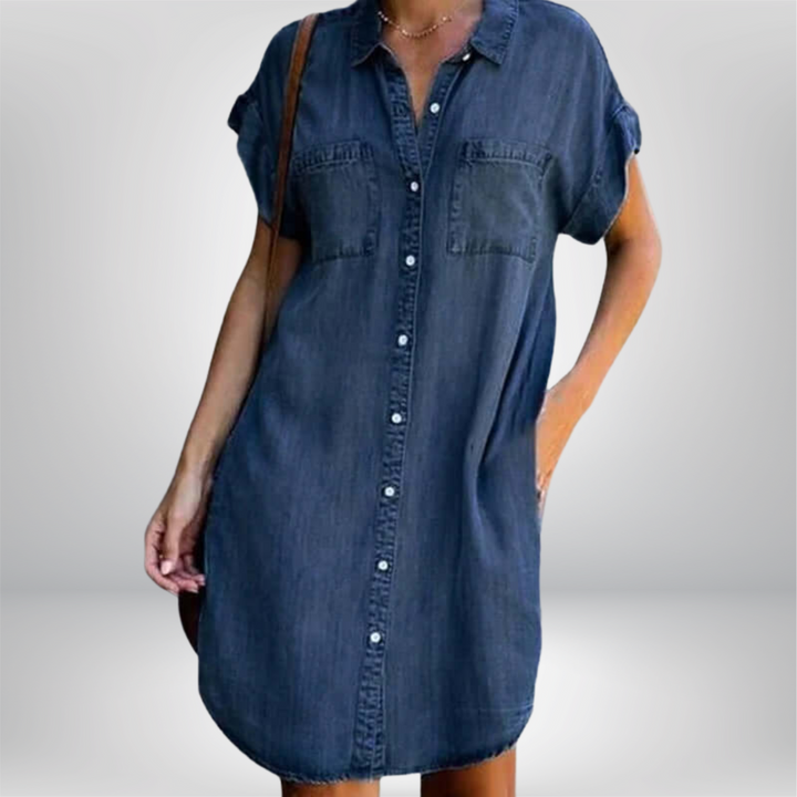 Frankie | Cosy Button-Front Denim Shirt Dress with Pockets