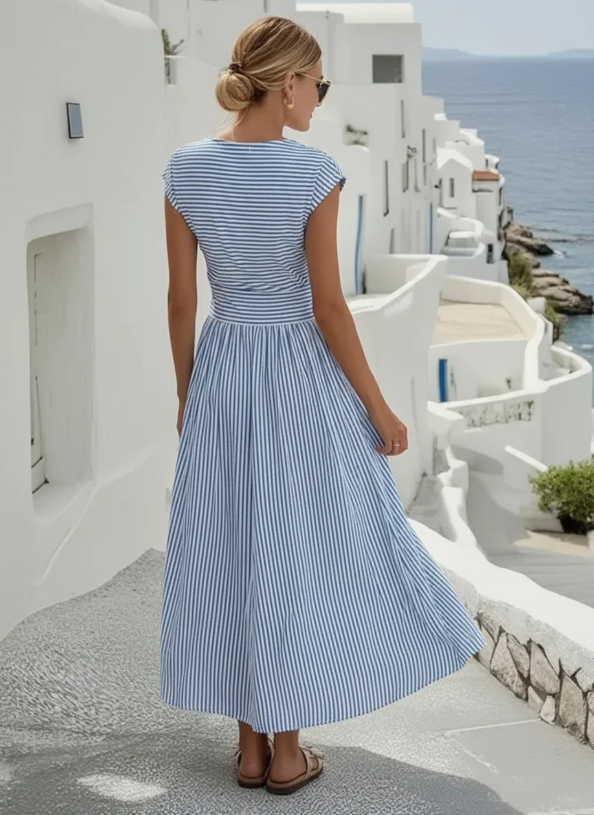 Frankie | Effortless Striped Twist Front Midi Linen Dress
