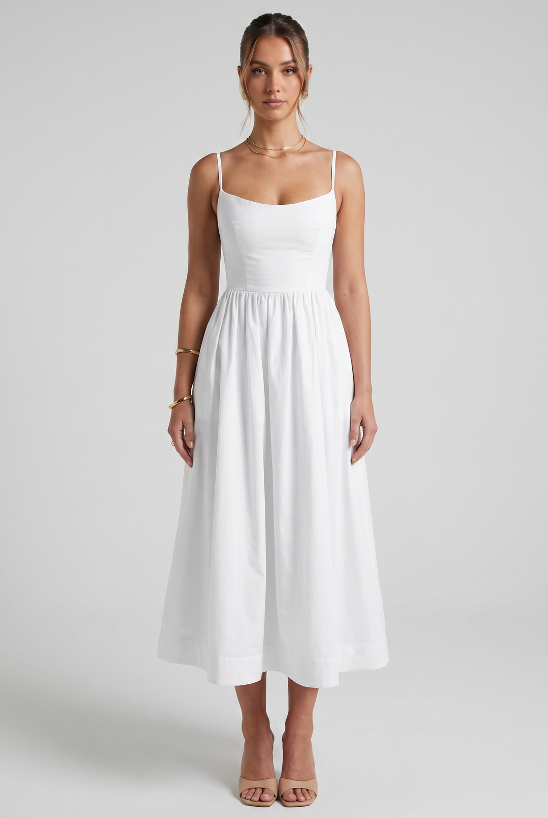 Frankie | Elegant A Line Midi Dress with Square Neck