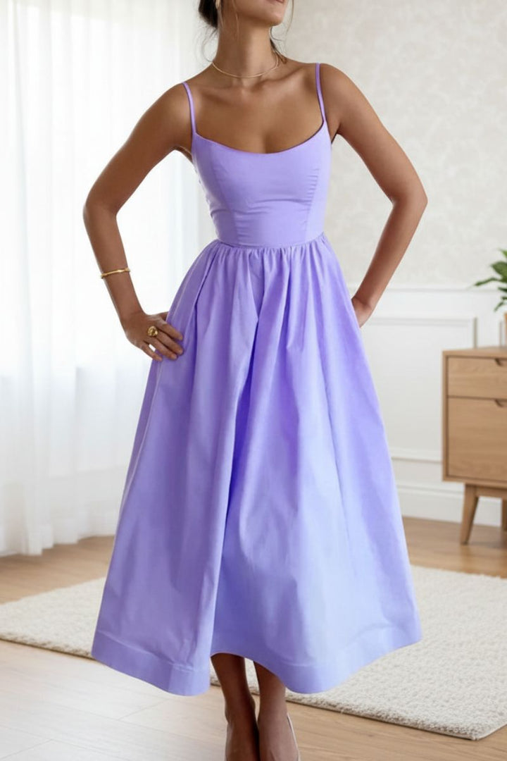 Frankie | Elegant A Line Midi Dress with Square Neck