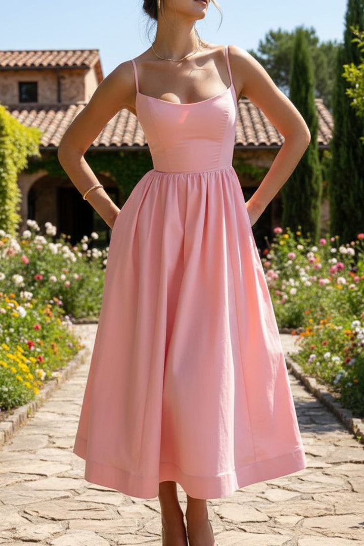 Frankie | Elegant A Line Midi Dress with Square Neck