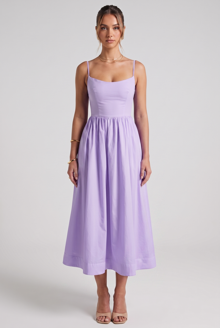 Frankie | Elegant A Line Midi Dress with Square Neck