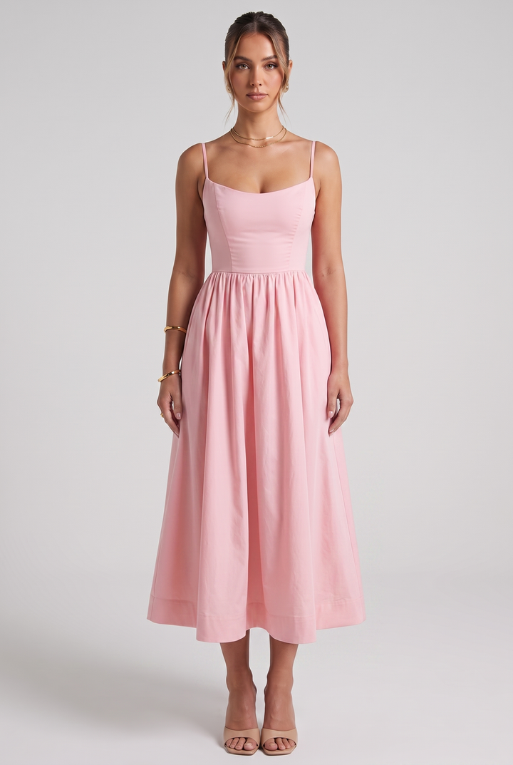 Frankie | Elegant A Line Midi Dress with Square Neck