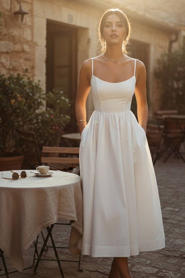 Frankie | Elegant A Line Midi Dress with Square Neck