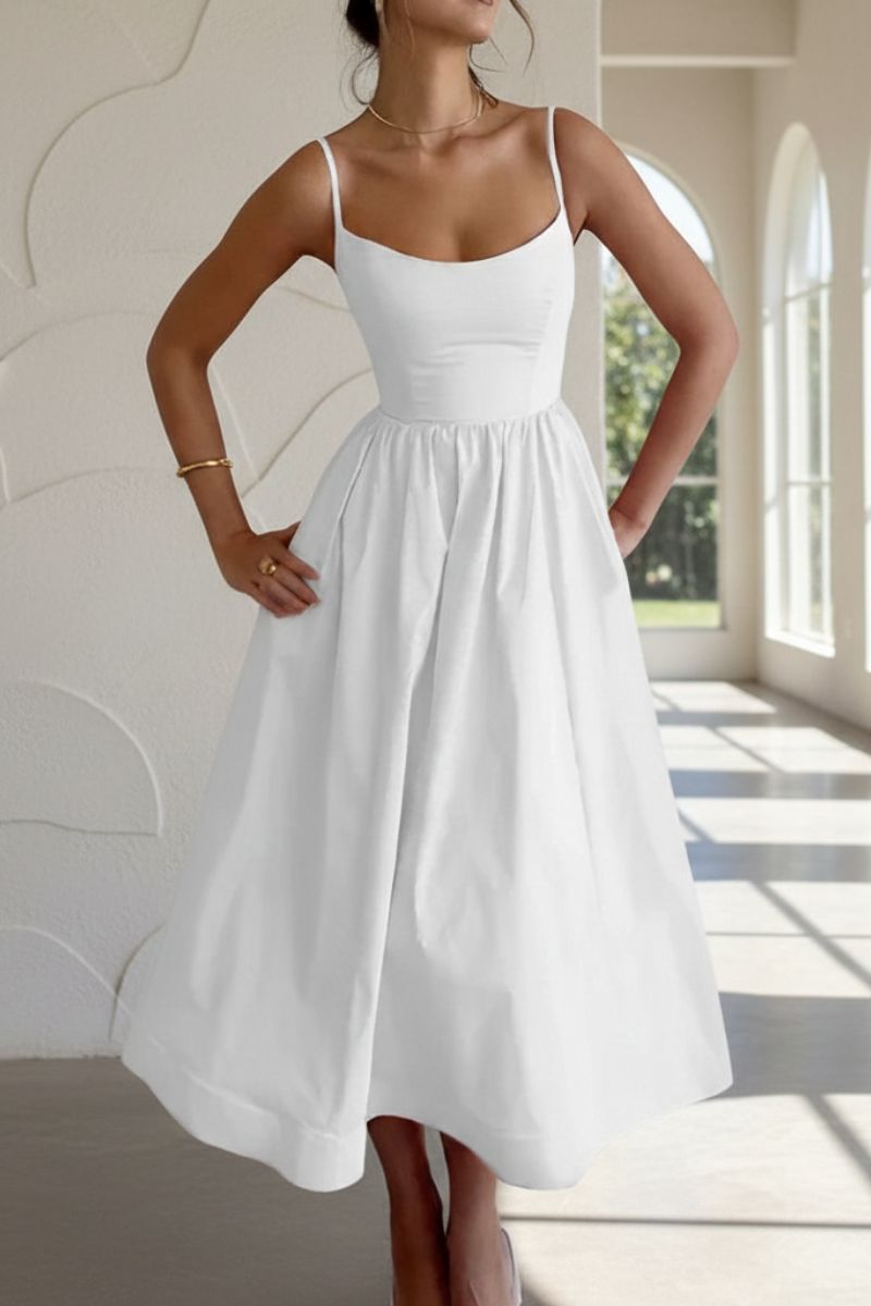 Frankie | Elegant A Line Midi Dress with Square Neck