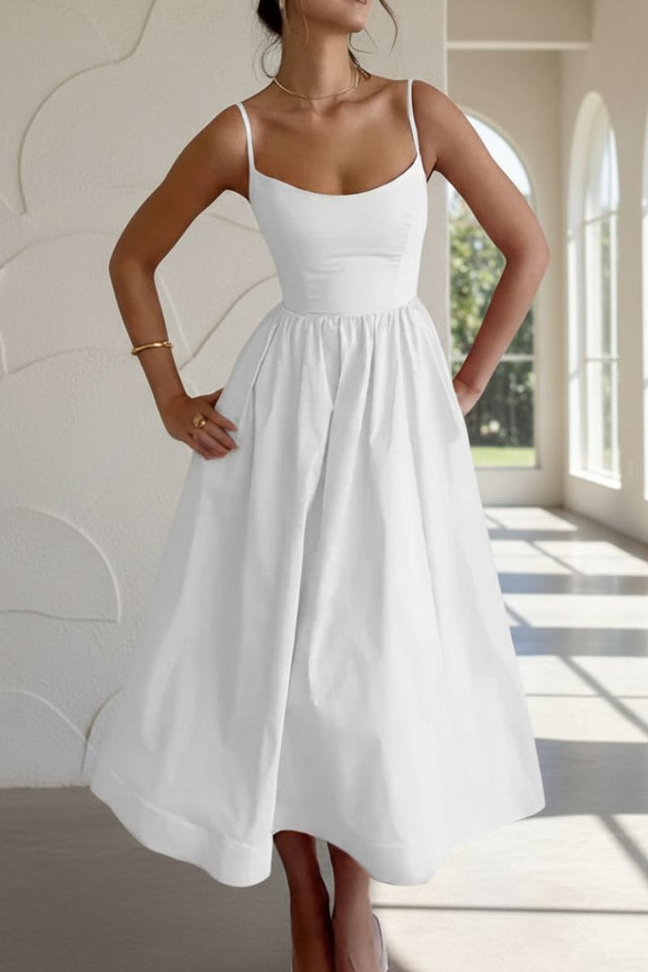 Frankie | Elegant A Line Midi Dress with Square Neck