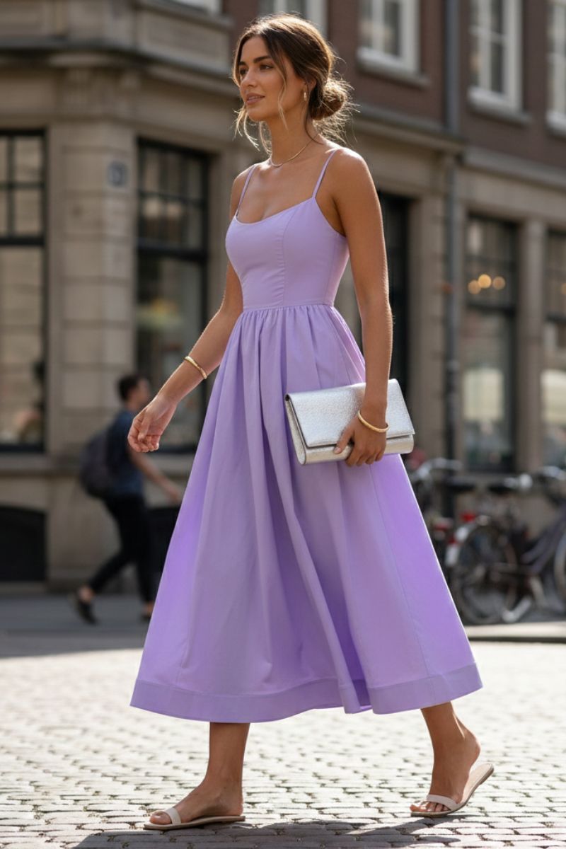 Frankie | Elegant A Line Midi Dress with Square Neck