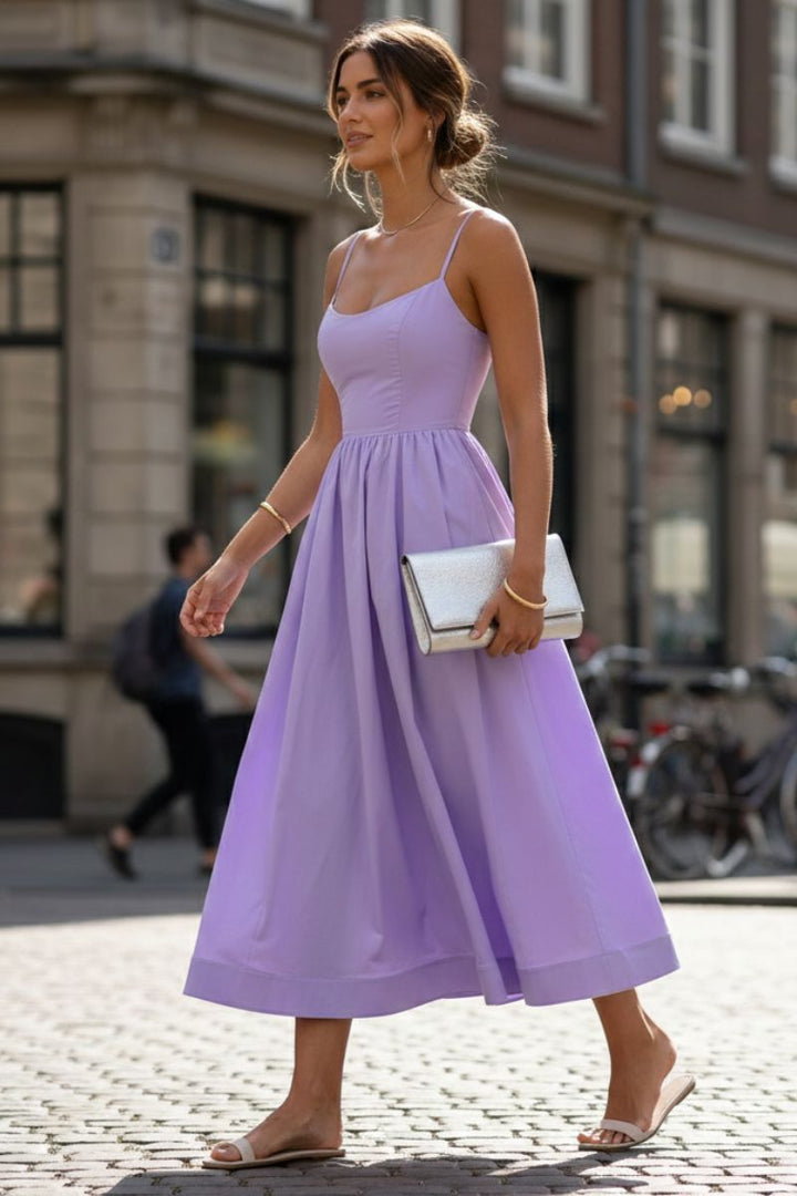 Frankie | Elegant A Line Midi Dress with Square Neck
