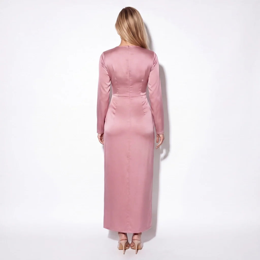 Frankie | Refined Long Sleeve Ruched Midi Party Dress