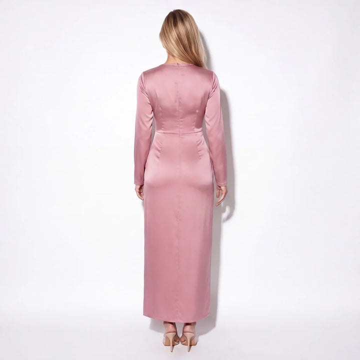 Frankie | Refined Long Sleeve Ruched Midi Party Dress