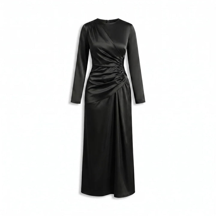 Frankie | Refined Long Sleeve Ruched Midi Party Dress