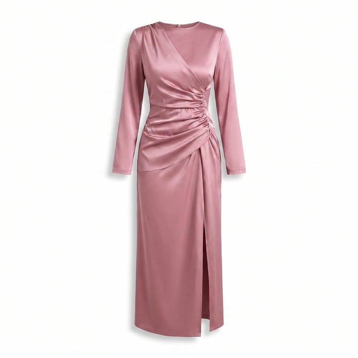 Frankie | Refined Long Sleeve Ruched Midi Party Dress