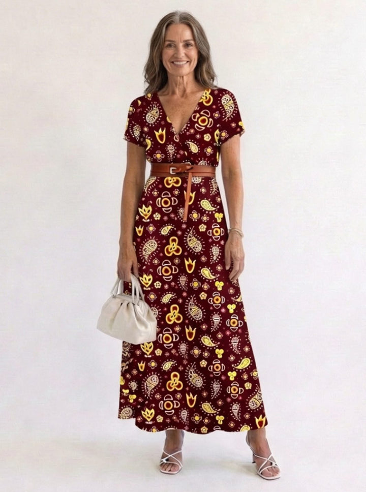 Frankie | Sophisticated Paisley V-Neck Maxi Summer Dresses