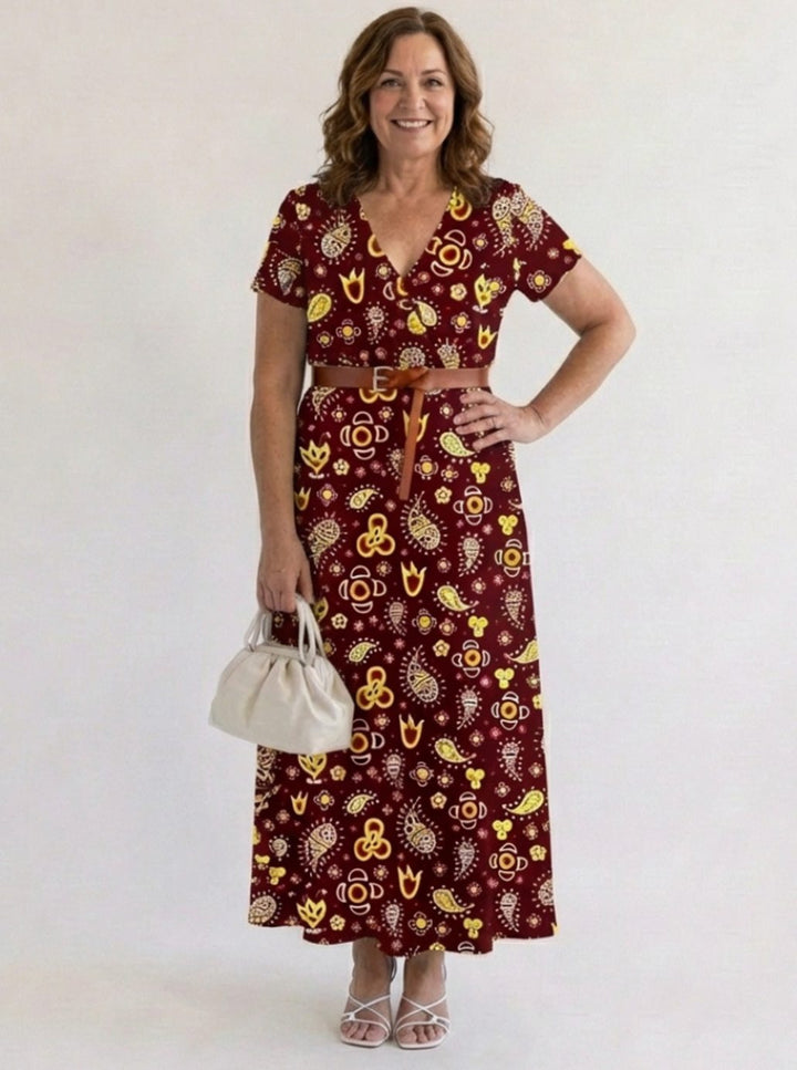 Frankie | Sophisticated Paisley V-Neck Maxi Summer Dresses