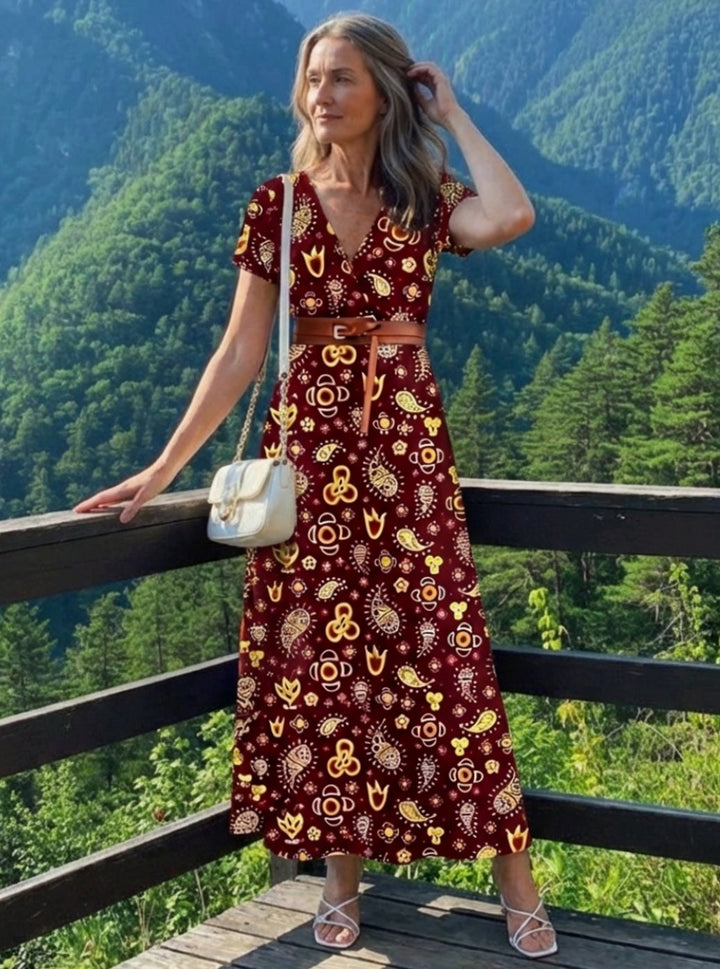 Frankie | Sophisticated Paisley V-Neck Maxi Summer Dresses